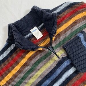 Gymboree Boys Size 10 Striped Cotton Knit Sweater Multi-Color Quarter Zip EUC‎
